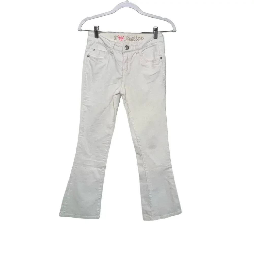 Girl's Justice Bootcut Corduroy  Jeans Low‎ Rise Cotton Blend Stretch White 12 R